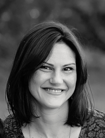 Black-and-white portrait of Kara Pederson, LICSW